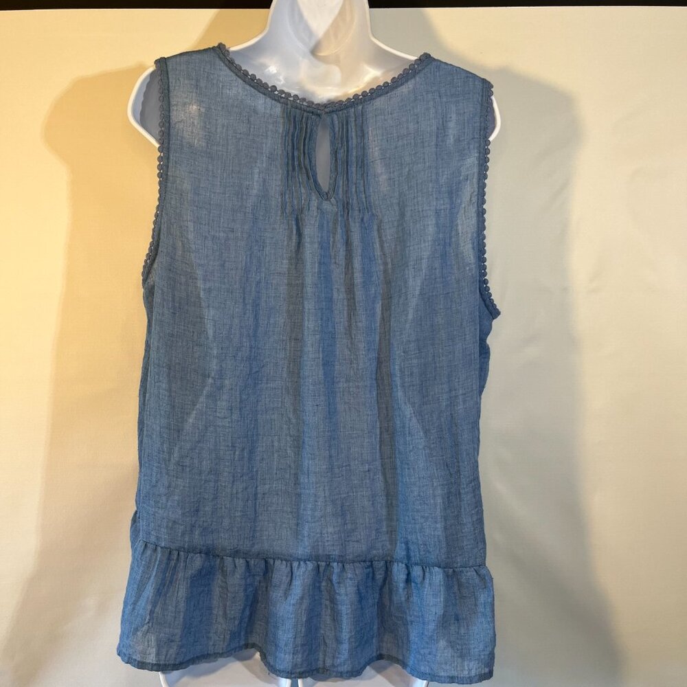 Women’s Blue Sleeveless Ruffle Hem Top - Picture 2 of 7